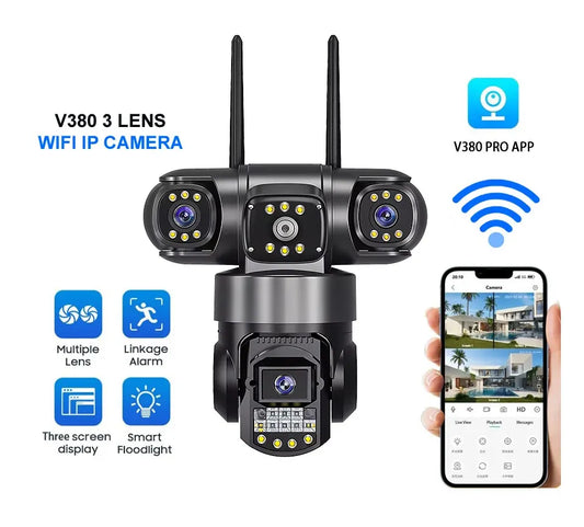 V380 PRO Three Lens WiFi IP Camera | 2MP+2MP+2MP Outdoor Waterproof